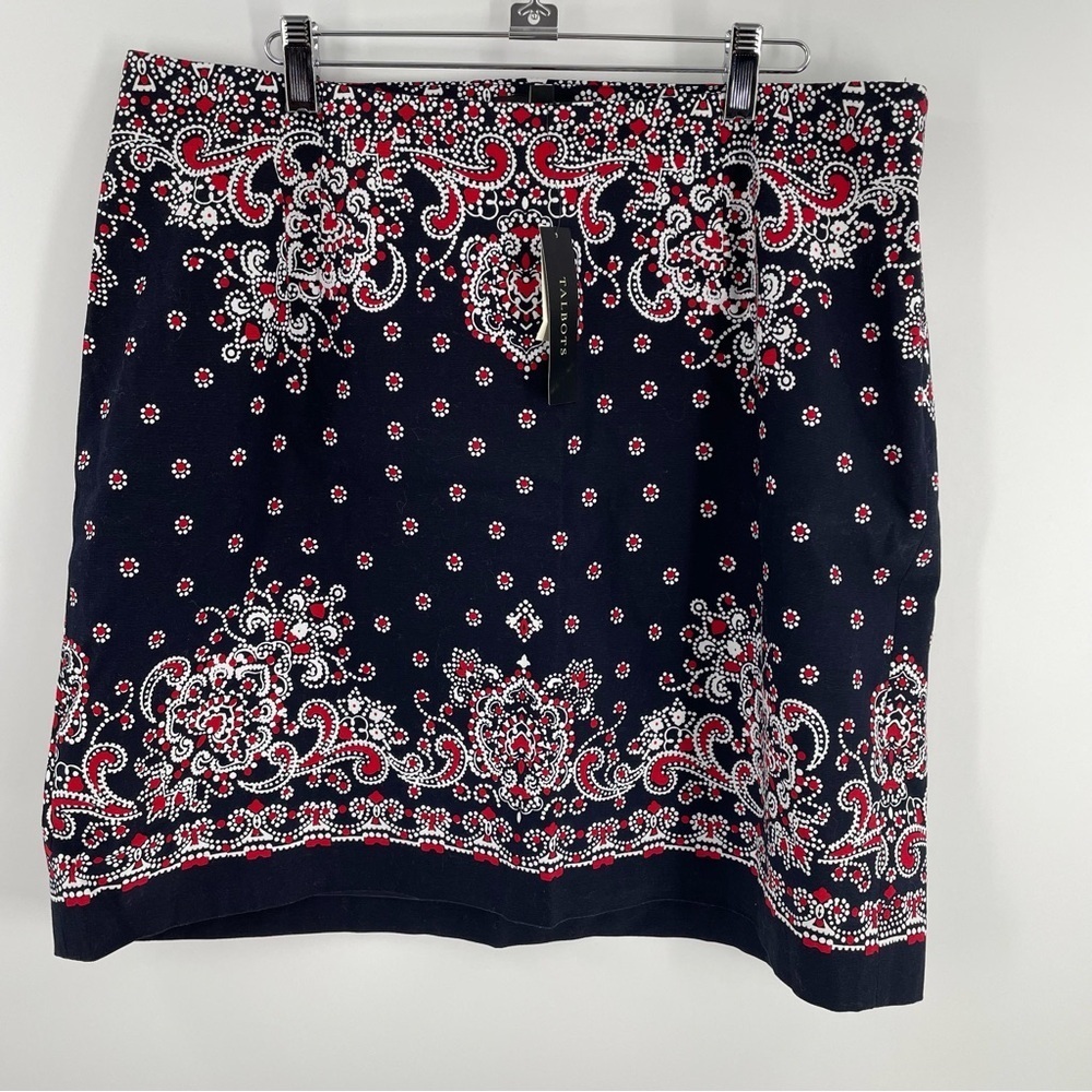 NWT Talbots Dead Stock Cotton Bandana Paisley Navy White Red Zip Skirt